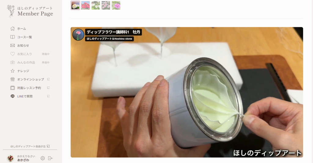 ディップアート　メンバーページ紹介　動画視聴　牡丹１