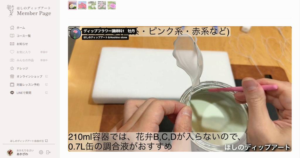 ディップアート　メンバーページ紹介　動画視聴　牡丹２